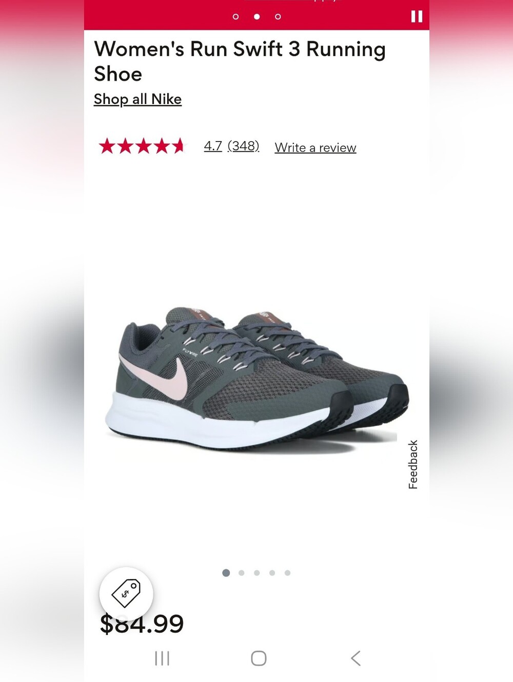 Nike Women's Run Swift 3 Gray And Pink Sneakers Size 6.5 - Picture 10 of 10
